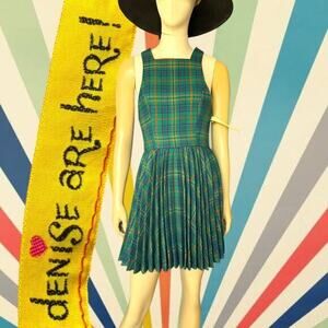 Vintage Denise are Here 1960s Green Tartan Plaid Wool Mini Dress Mod Schoolgirl